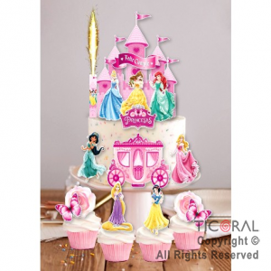 ESCENOGRAFIA PARA DECORAR TORTAS Y CUPCAKES PRINCESAS (15 UNIDADES + 1 BENGALA)